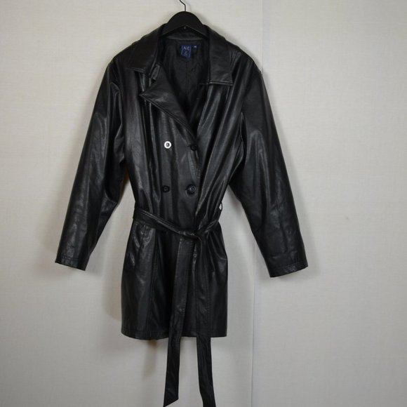Black  vegan  Leather Coat Shacket  Grunge western - Picture 2 of 11
